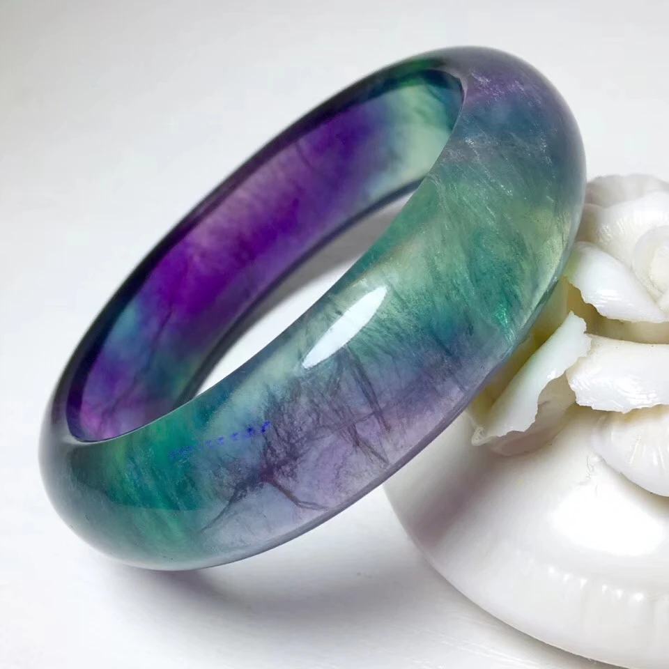 

Top Quality Natural Rainbow Fluorite Woman Crystal Healing Bangle Bracelet Inner Diameter 57mm Gift Stone AAAAA Certificate