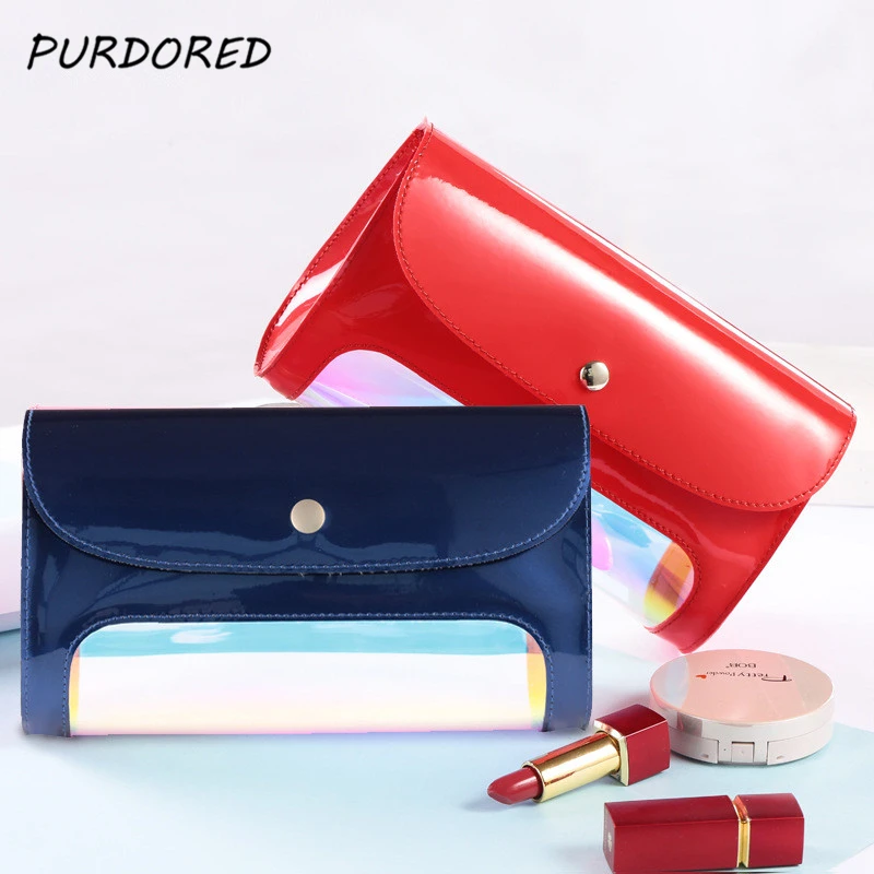 

PURDORED 1 pc Women Envelope Cosmetic Bag PU Leather Transparent Makeup Bag Female Clear Cosmetic Bag For Makeup Dropshipping