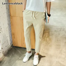 Lawrenceblack мужские льняные брюки высококачественные укороченные льняные брюки длиной до щиколотки мужские джоггеры повседневные узкие брюки 1130