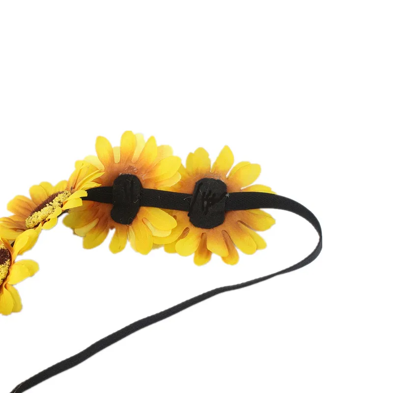 Sugarbay Bohemian Sunflower Headband Festival Stretch hair accessories Elasticity  Wreath Yellow  Flower Crown Women HairBand hair bows for women