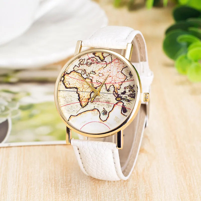 

Hot Sale Retro Map Pattern Women Watches Casual Quartz Watch Fahion Lady Dress Leather Wristwatch Relogio Feminino Relojes Mujer