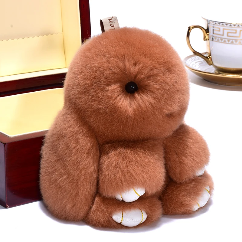 

14cm Rabbit Keychain Cute Fluffy Bunny Keychain Rex Genuine Rabbit Fur Key Ring Pom Pom Toy Doll Bag Charm Car Key Holder