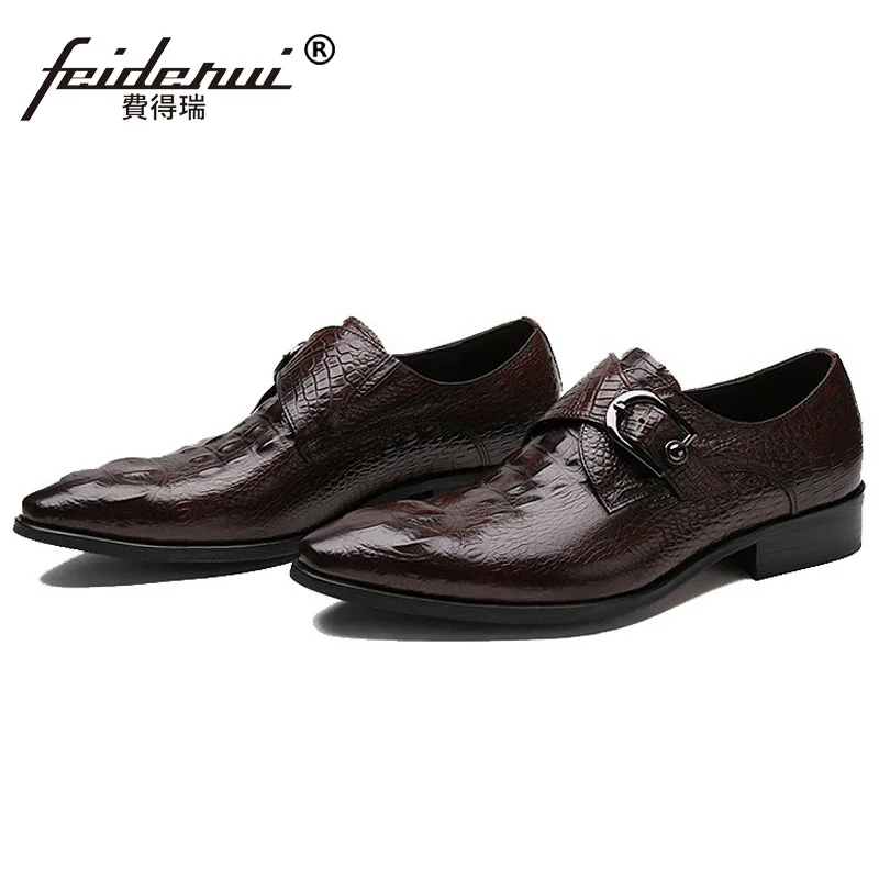 Vestir Genuíno Dos Apartamentos Do Italiano Zh53 Nova Crocodilo De Marca Pontas Chegada Noiva marrom Cinta Couro Oxfords Monge Preto Homens Pé Homem Dedo Sapatos nZaw8PxqaH