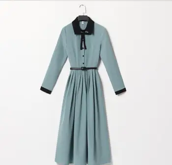 

Casual Retro 50s60s Temperament Dress Female Spring / Autumn Fashion Temperament Long Sleeve Turn-down Collar Dress