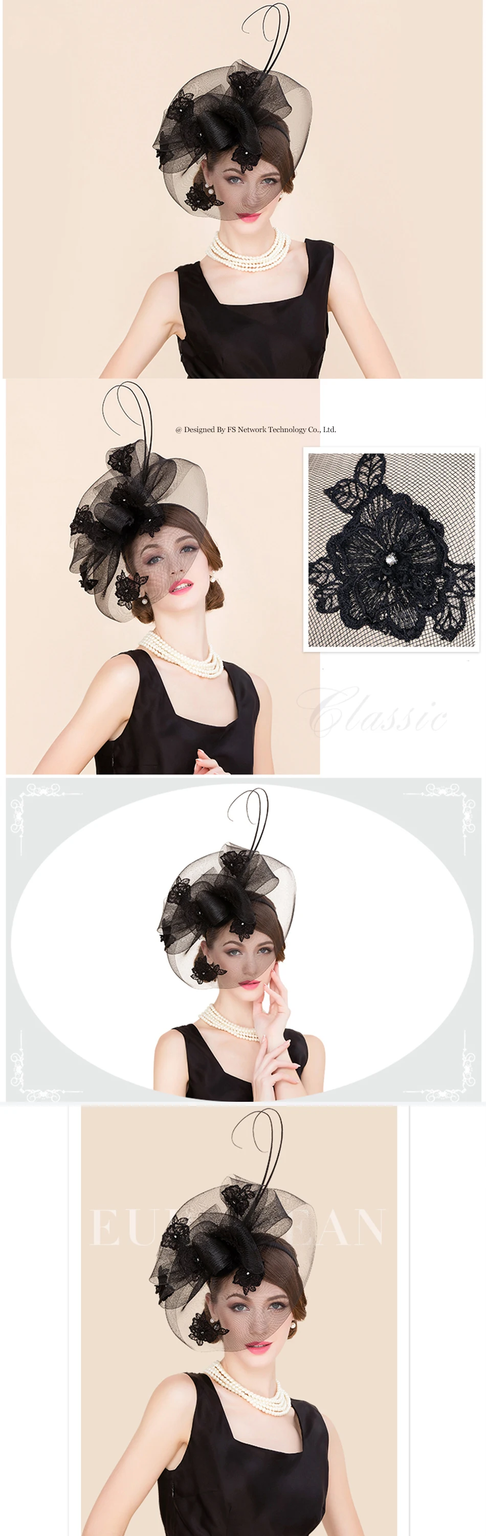 FS британский стиль Черный Sinamay платье шапки для женщин Элегантный Лен Fascinators Свадебные пиллбокс шляпа с вуалью дамы церковная фетровая шляпа