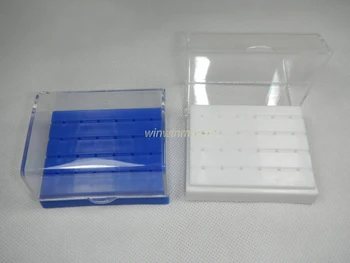 

2pcs Dental Lab Equipment 24 Holes Plastic Bur Holder Burs Block Case Box White & Blue Dentist Bur Box