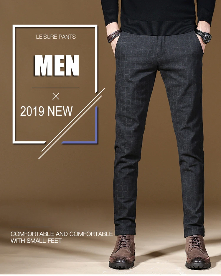 Мужские прямые брюки, мужские брюки, эластичные, мужские, талия 74-94 см, брюки, мужские, s, клетчатые брюки, черные, тянущиеся, тонкие, Размер 29-38, 638