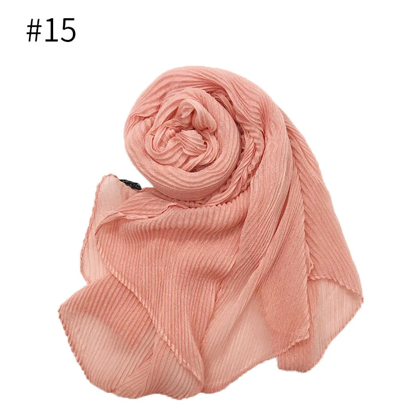 Модный плиссированный Макси хиджаб шарф элегантный длинный шаль обернуть простой мусульманский хиджаб женские плиссированные шарфы шали Мягкий шарф 26 цветов