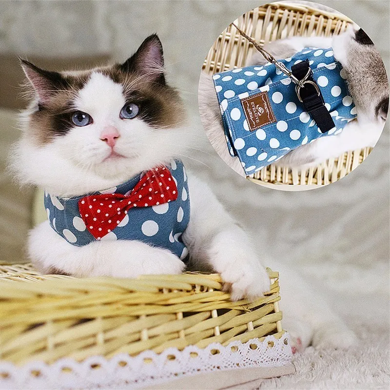 RFWCAK Pet Cat Dog Harness Safety Walking Cat Collar Leash Pet Traction Elegant British Style Cute Jacket Leash