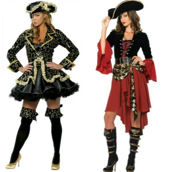 

Women Dress with Hat Belt Anime Cosplay for Pirates of the Caribbean Sexy Role Playing Costume Adult in Halloween Carnaval Party