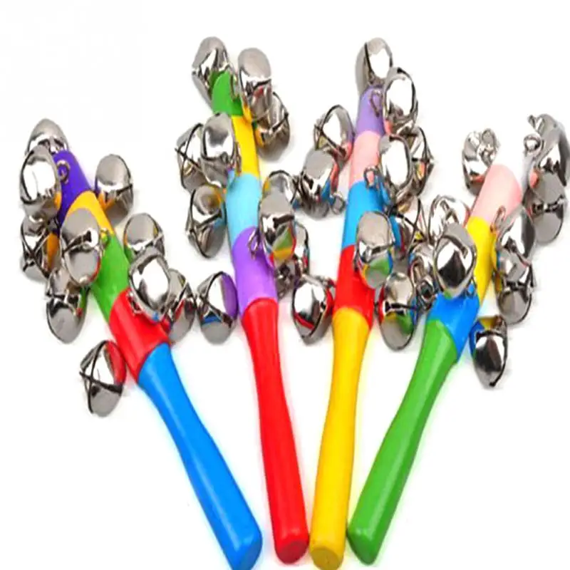 

1pcs Colorful Rainbow Hand Held Bell Stick Wooden Percussion Musical Handbell Toy For Party Kids Play Game Toys