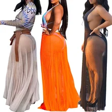 Женская сетчатая прозрачная длинная Пляжная накидка юбка сексуальная прозрачная шифоновая Макси-юбка бикини купальный костюм Пляжная одежда обертывание