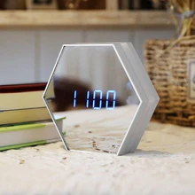 Шестигранное Зеркало электронный будильник цифровой светодиодный настенные часы со светящейся функцией зарядки температуры USB дорожные часы