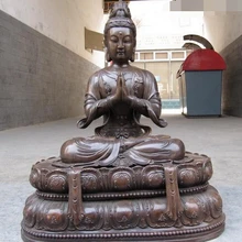 Bi003658 pure бронза Тибет цветок лотоса Бодхисаттва гуань-Инь Гуань Инь Статуя Будды