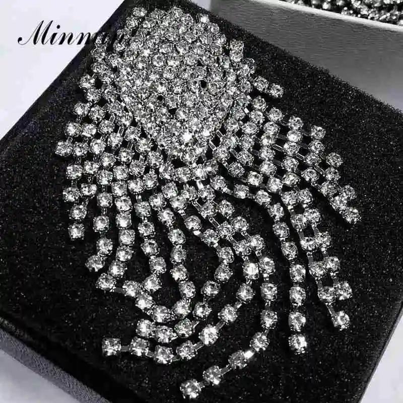 Minmin, 5 цветов, серьги-капли с большими кристаллами и длинной кисточкой для женщин, роскошные стразы, серьги, модные ювелирные изделия EH1246