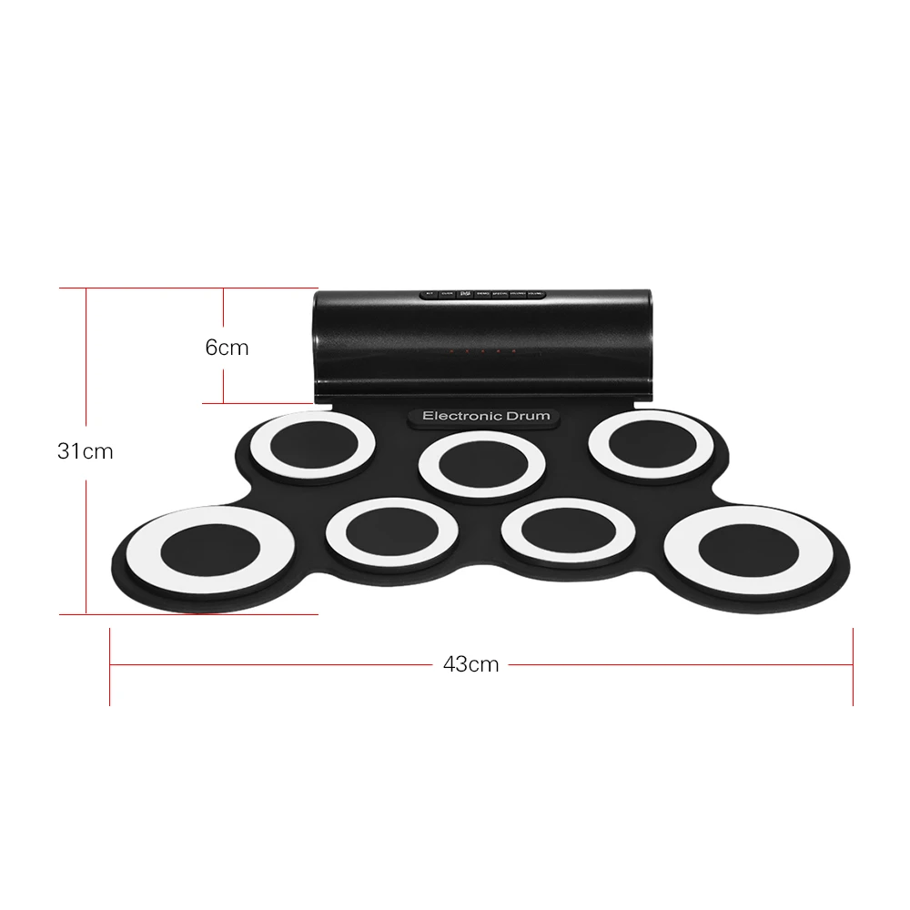 Портативный цифровой моно электронный набор барабанов 7 силиконовых подушечек встроенный динамик с питанием от USB барабанные палочки, ножные педали