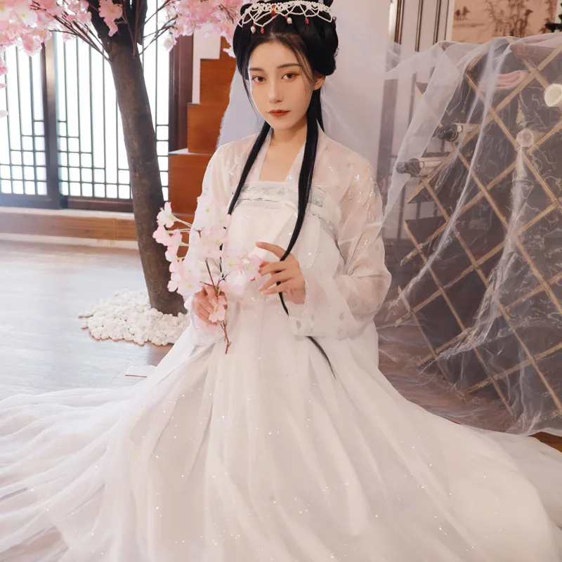 Hanfu женское белое платье феи Косплей Китайский древний костюм Взрослый фестиваль наряды танцевальный костюм для сцены белый Hanfu BL1981 - Цвет: 6m Skirt Hemlines