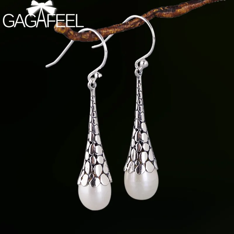 

GAGAFEEL 4.3cm Natural Freshwater Pearl Earrings 925 Sterling Silver Water Drop Earrings for Women Ladies Jewelry