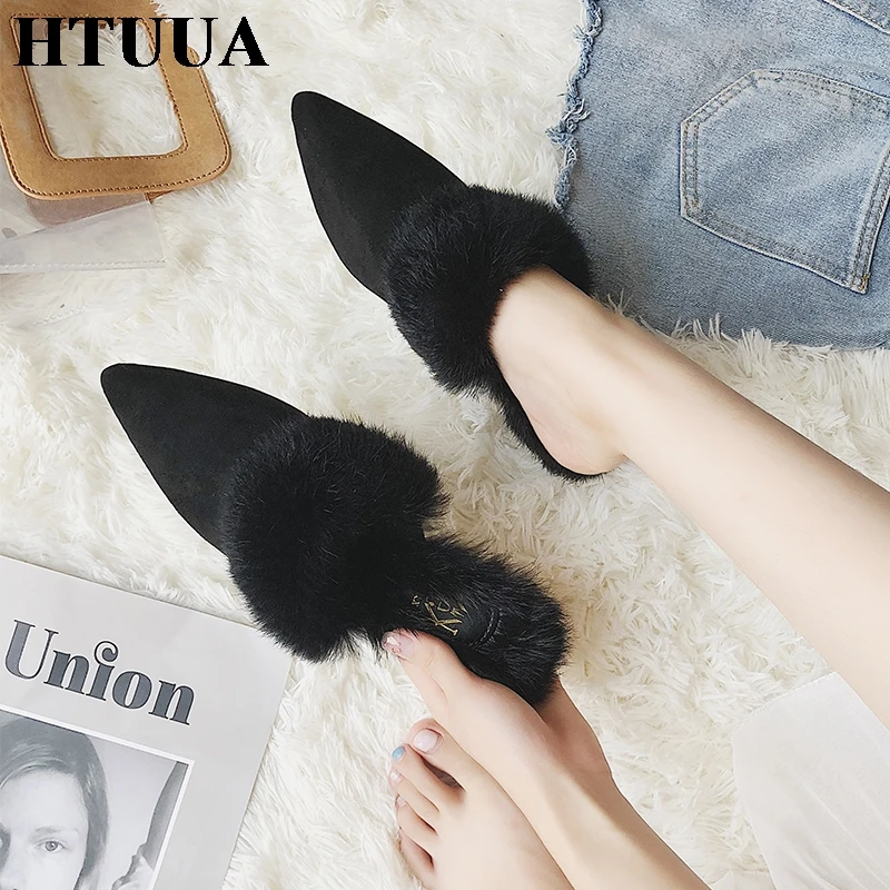Caliente Acogedor Sexy Piel Sx1658 Furry Invierno Zapatos Mujer Conejo Htuua De Zapatillas Beige gris Fluffy Real Mulas negro Diapositivas Punta Flip Flops ZYdxBYwSqP