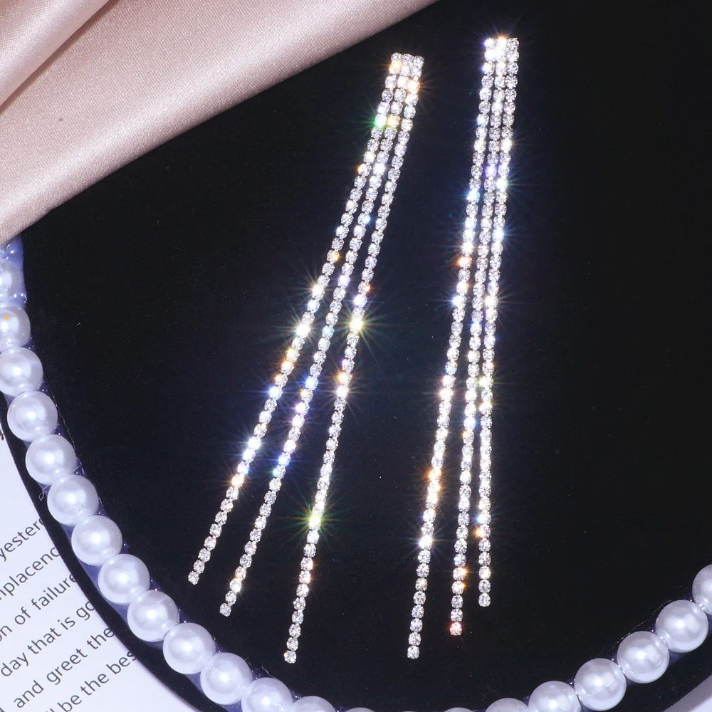 Dangle Earrings Drop Earrings Long Earrings Crystal Tassel Earrings Crystal Earrings Trendy Long Tassel Drop Earrings For Women Korean Style Weddings Party