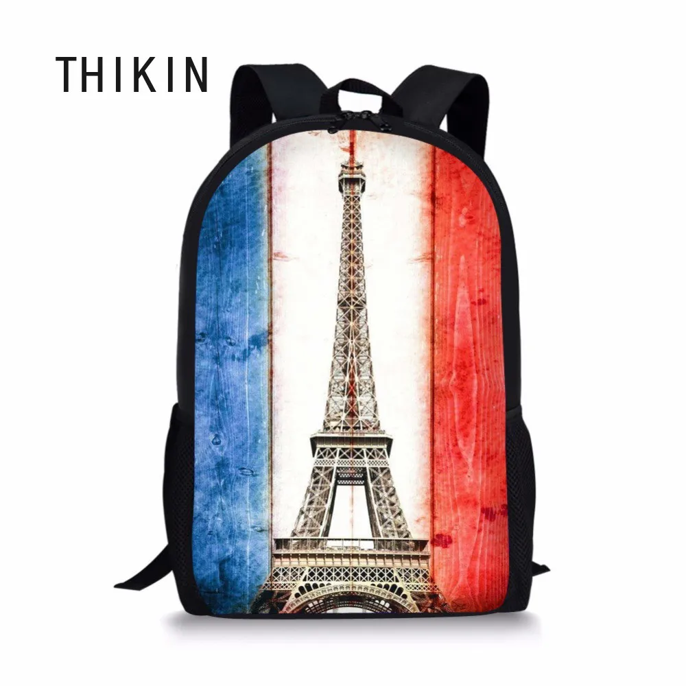 

THIKIN Trendy Paris Eiffel Tower Printing Backpack for Teen Boys Kids School Bags Students Bookbag Cool Design Mochila Custom