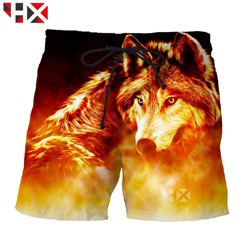 

HX Summer Animal Wolf Men Shorts 3D Printed Unisex Casual Hot Sale Animal Shorts Street Style Pants A225