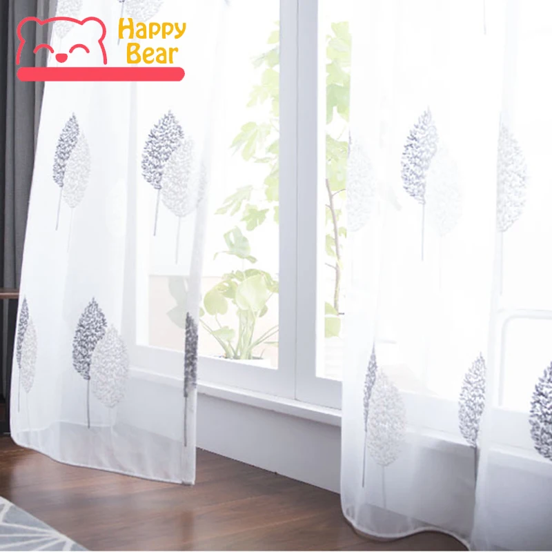 

Customized Embroidered etamine Tulle Curtains for Bedroom Deocrative window CurtainBanyan leave Embroidered Curtain Home Curtain
