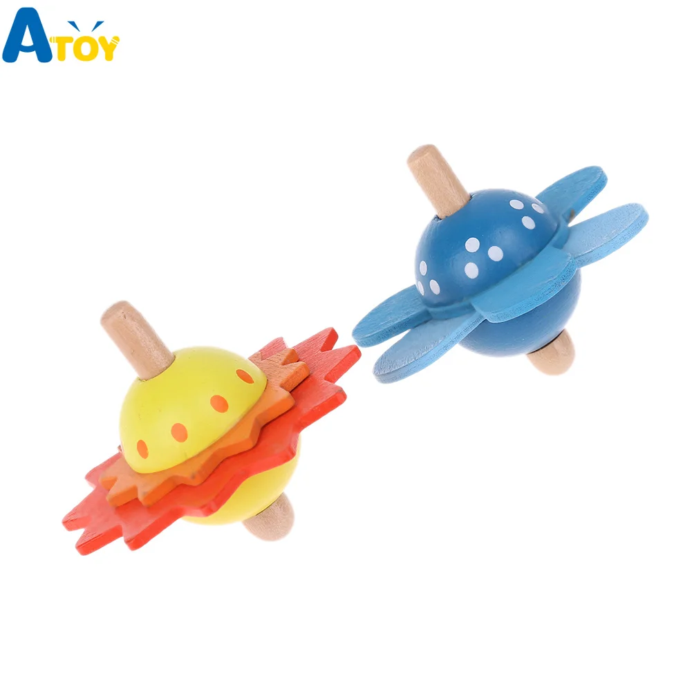 Wooden Toys Flower Rotate Baby Wood Toys For Kids Spinning Top Toys Gift New 