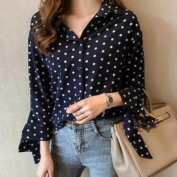 

Women Polka Dot Blouse Women Long Sleeved Shirt Fashion Loose Office Lady Clothing