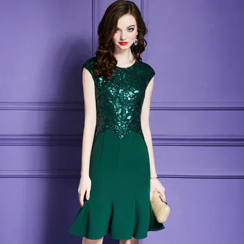 

Heavy Sequins Designer Women Dress Elegant O-Neck Sleeveless Mermaid Dresses G7801