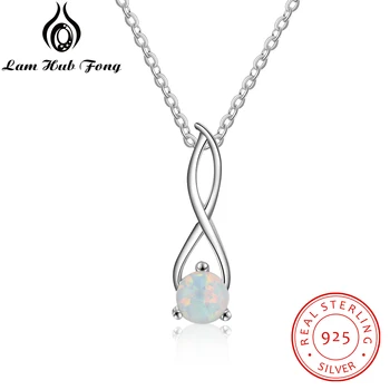 

925 Sterling Silver Round White Opal Necklace Women Infinity Twist Pendant Necklaces Jewelry Gift for Girlfriend (Lam Hub Fong)