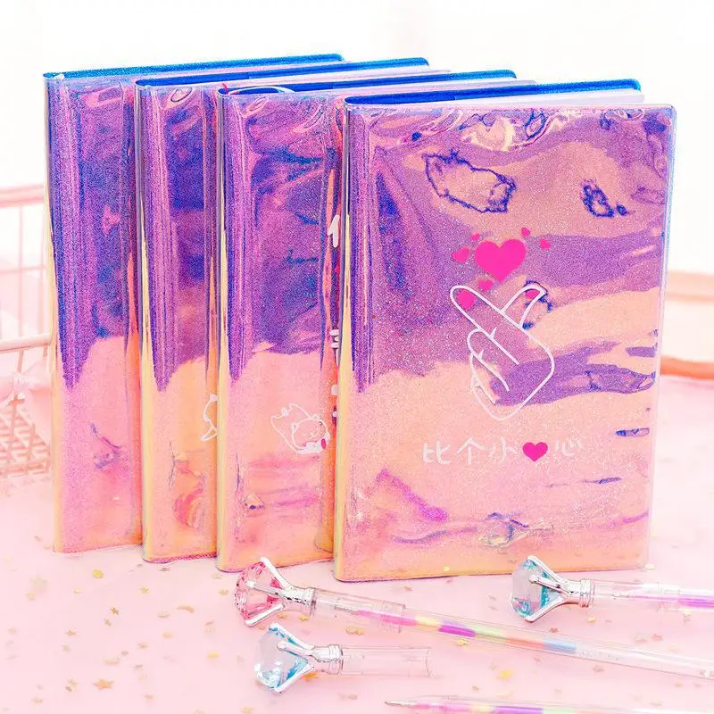 

Ins Net Cute Fantasy Pink Laser Diary Literature Art Small Fresh Cute Blank Notebooks Notepad Office Supplies With Pen