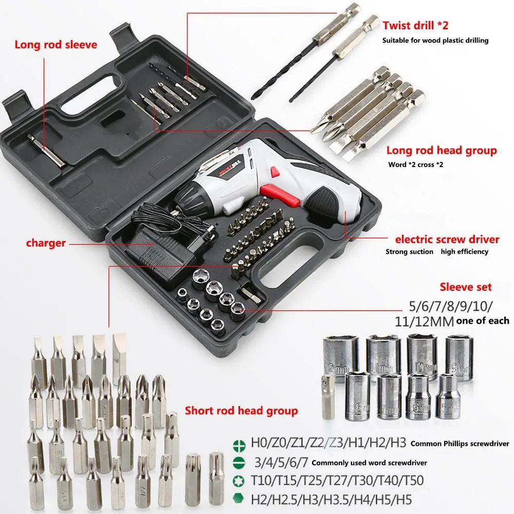 4,8 В Электрическая отвертка с 45 битами, Беспроводная Мини дрель, светодиодный светильник Dremel, многофункциональные DIY электроинструменты