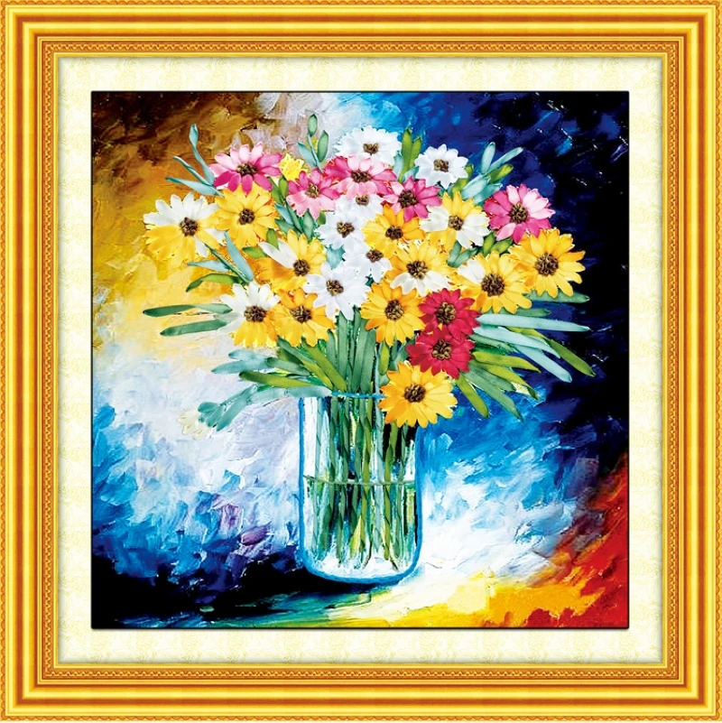 

DIY 3D Ribbon Embroidery cross stitch kits sets simple handmade needlework / flowers Decor Arts picture paintings