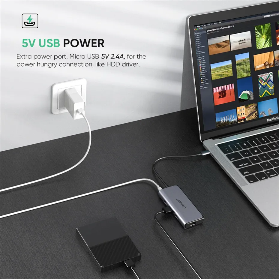 Ugreen USB C концентратор Ethernet USB-C к Мульти USB 3,0 RJ45 сетевой адаптер док-станция для MacBook Pro USB3.0 3,1 разветвитель порт type C концентратор