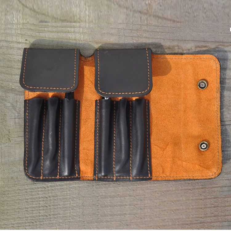 

6 holes 100% cowhide genuine leather pen bag pencil bag pen case office business school supply 1275