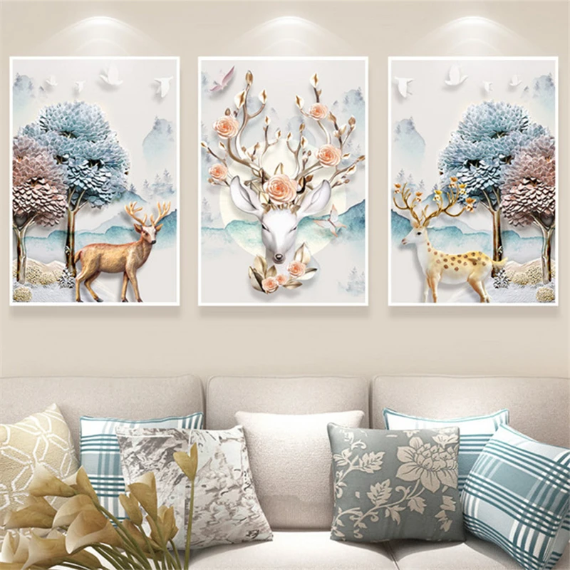 Full diamond embroidery triptych Animal Elk Pattern 5D diy Diamond Painting Cross Stitch Diamond Mosaic sales Rhinestones decor 