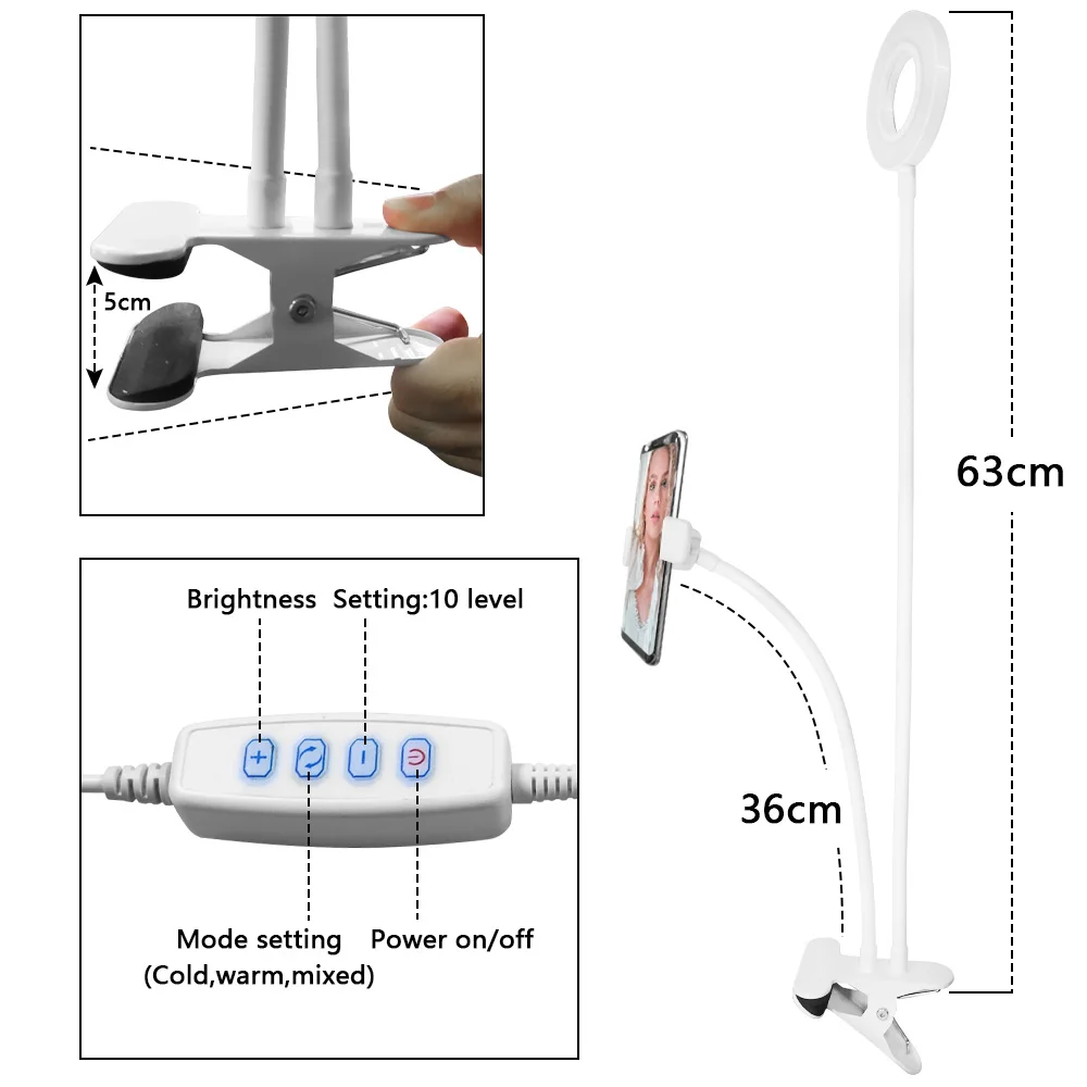 Светодиодный светильник-кольцо capsaver для селфи, настольные лампы для съемки, студийный светильник с держателем для телефона для iPhone, Youtube, Видео, Фото, макияж