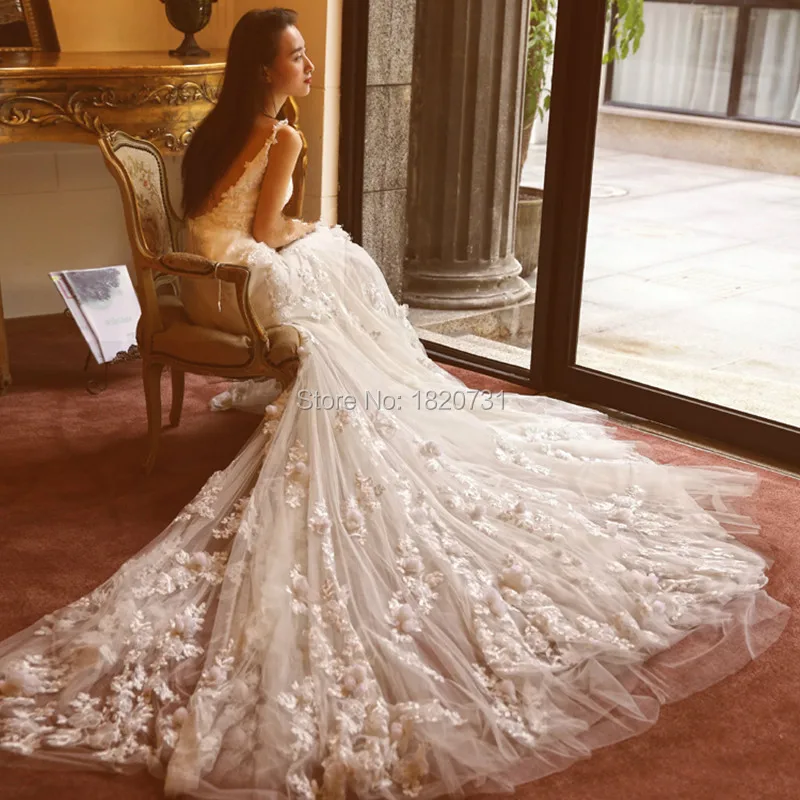 New-Arrival-Romantic-Long-Wedding-Dresses-Spaghetti-Straps-Appliques-Sleeveless-Mermaid-Wedding-Gowns-2016
