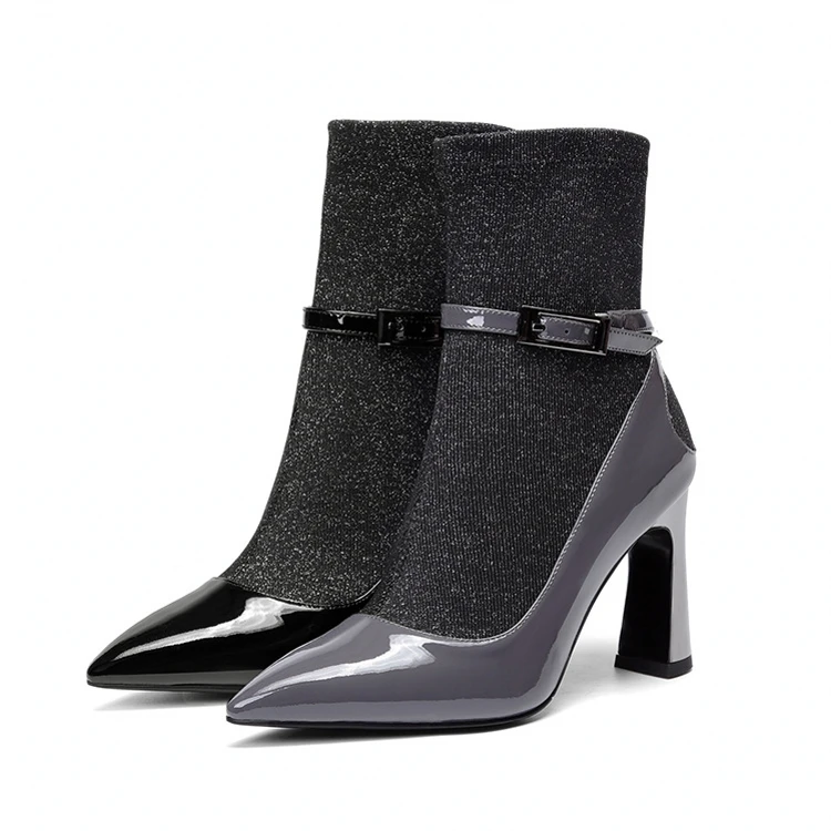

Woman Real Leather Boots Natural Skin Shoes Mid Calf Boots Shoes Woman High Heels Boots Footwear Size 34-39 DR-B0023