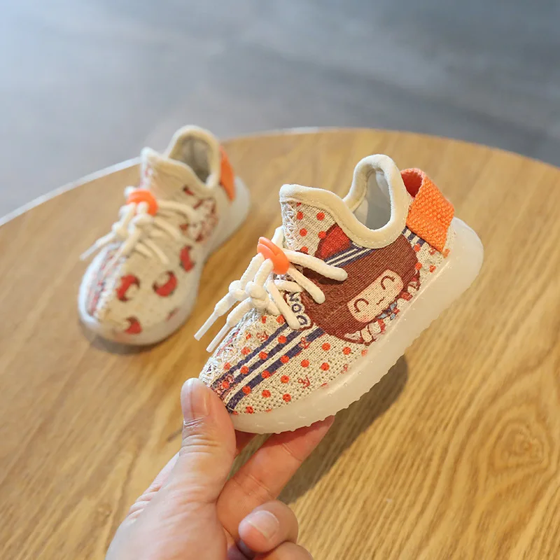 Обувь для маленьких девочек; хлопковая трикотажная верхняя теннисная обувь для малышей; модная Уличная обувь с рисунком; кроссовки для малыша; C06281