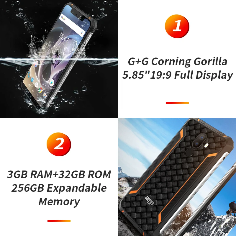 Зоджи Z33 IP68 Водонепроницаемый смартфон 5 85 &quot19:9 у Нотча мобильного телефона Android 8