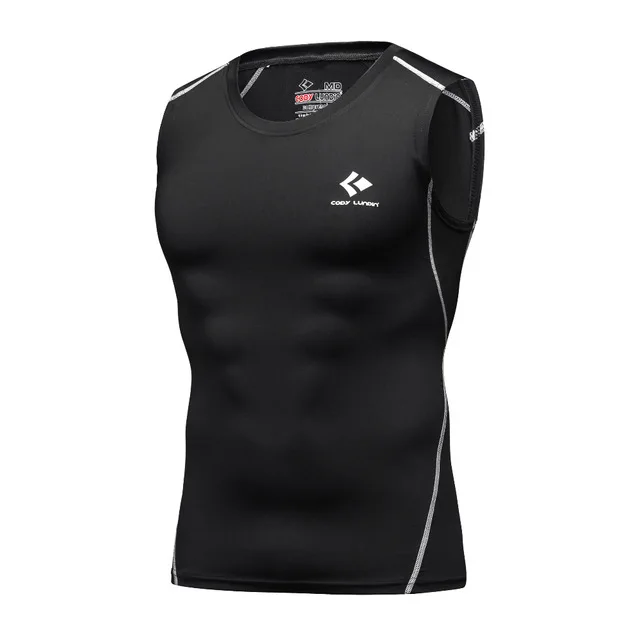 Cody Lundin компрессионный жилет без рукавов, топы для бодибилдинга, Спортивная рубашка для бега, одежда для упражнений, колготки, базовый слой, мужской жилет - Цвет: Black