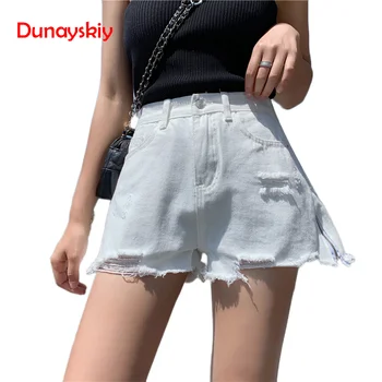

Sexy Female Shorts For Women With High Waist Ripped Side Split Jeans White Blue High Quality 2020 Summer