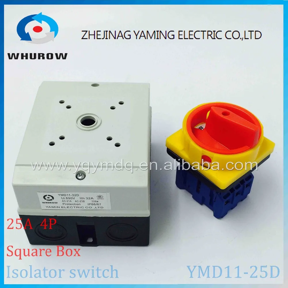 

Isolator switch YMD11-25D 4P 690V with protective box waterproof load break rotary changeover switch air-conditoning pump system