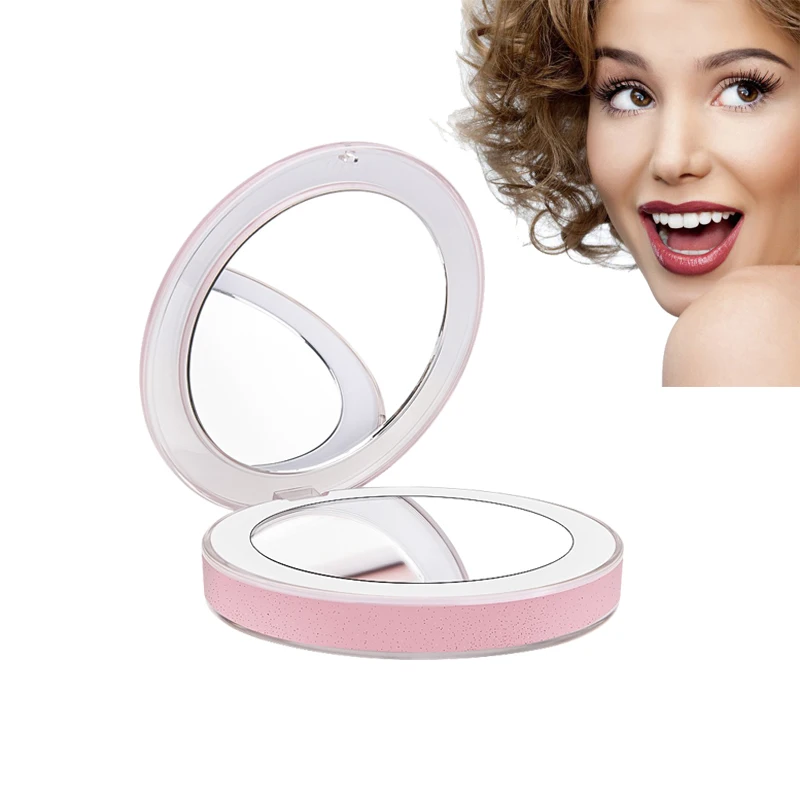 

2019 LED Lighted Mini Makeup Mirror 3X Magnifying Compact Travel Portable Sensing Lighting Makeup Mirror