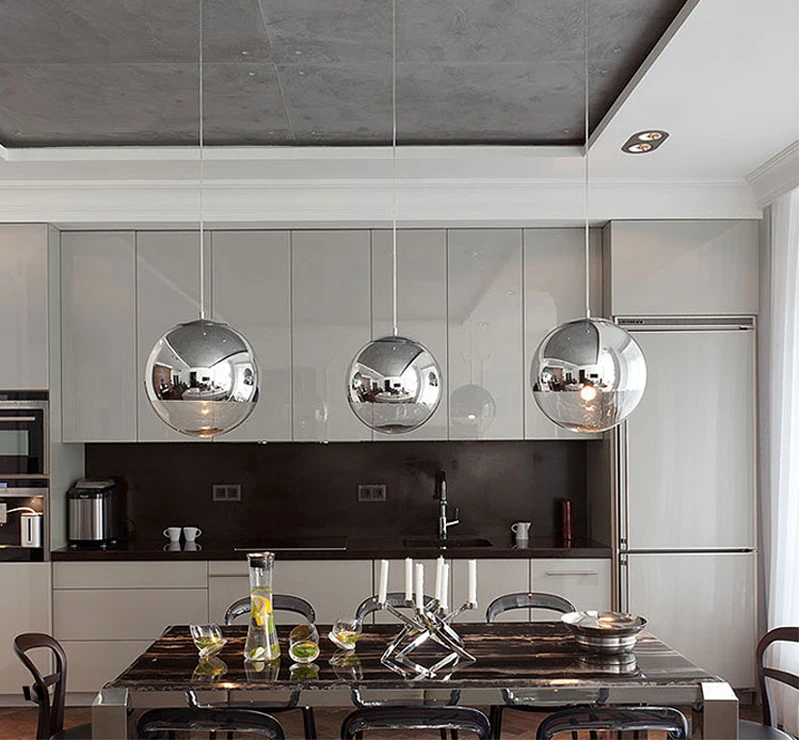 Modern Silver Copper Shade Lighting Glass Globe Ball Pendant Light Round Ceiling Hanging Lamp luminaire Kitchen Light Fixture1