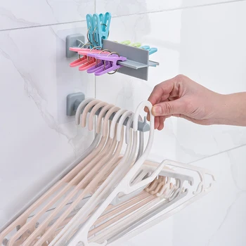 

Multi-function No trace affixing double pole clothes hanger clothes clip storage rack 16.7*15cm