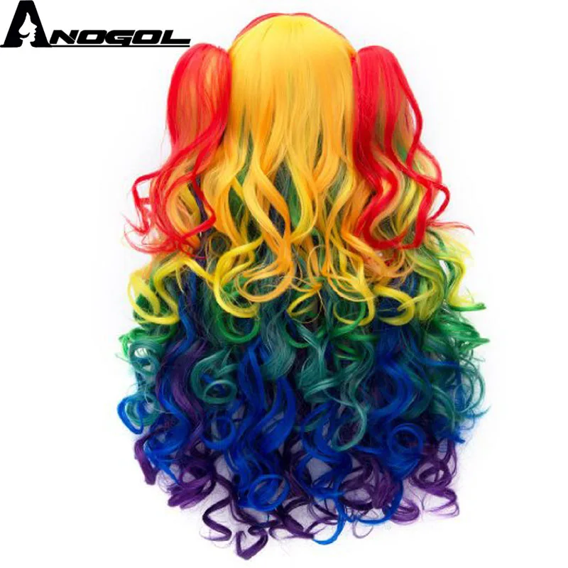 Anogol My Costume Little Pony Ponytail Style Rainbow Color Dash Yellow Pink Side Part Red Green Purple Cosplay Wig For Party