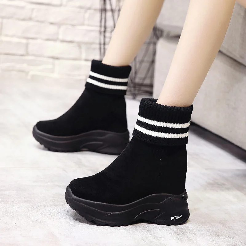 Alto Aumento Tacón Zapatillas Mujer Negro Deportivas Altura Mujeres Cuña Plataforma Casual Cm Otoño 10 Las Zapatos De Moda rojo 4379 Botas XZ7gnwqYn
